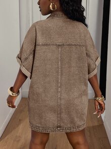 BamGleam Women's Denim Dress With High Slit - Brown - View 2