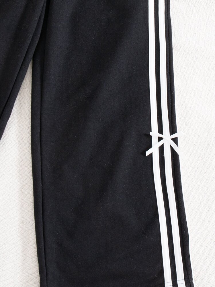 SHEIN Tween Girl Contrast Black Bow Decor Long Pants School Autumn Baggy Uniform - Black - View 7