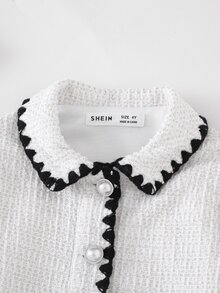 PrepCrw 少女学院风针织修身夹克和短裤套装，春夏 - 白色 - 查看 3