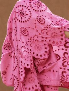 BELROSIE Women's Round Neck Embroidered Trim Long Sleeve Blouse - Pink - View 8