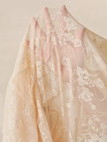 BELROSIE Korean Style Lace Sheer Single-Breasted Layered Ruffle Hem Flare Sleeve Top, Suitable For Workplace, Dating, Bridesmaid - Apricot - View 8