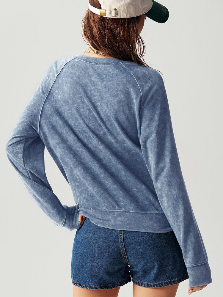 Bohemela Casual Retro Vintage 70s 2000s Streetwear Solid Color Knit Crew Neck Long Sleeve Loose Fit Women's Sweatshirt Night Out Travel Light Blue Autumn - Blue - View 8