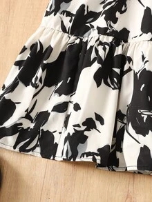 SHEIN Tween Girl Floral Print Colorblock Casual Daily Summer Dress - Black - View 4