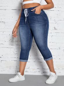 Slaydiva Jeans de Talla Grande Casuales Estilo Años 90 Lavados con Cintura de Cordón Ajuste Delgado Azul Claro para Citas de Brunch Verano - Azul - Ver 8