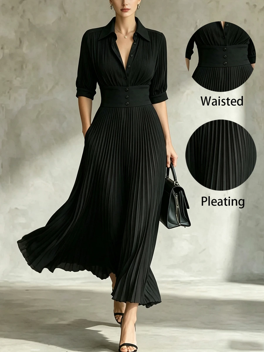 SHEIN Gaun Maxi Wanita - Hitam - View 1