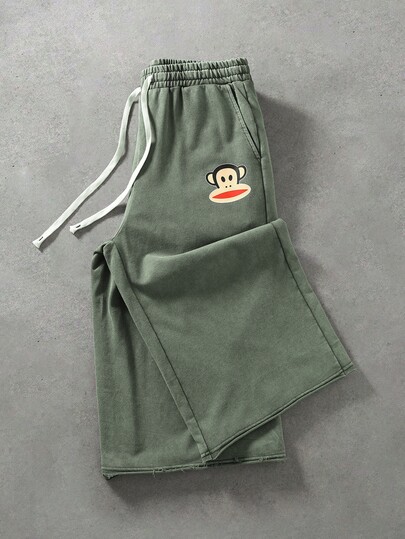 Paul Frank X ROMWE Pantalones de chándal casual de verano para hombre con estampado de letras
