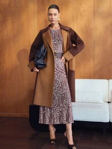 MOTF WOMEN'S WOOL FASHION COLORBLOCK DOUBLE-FACED BELTED OVERCOAT - Camel - View 3