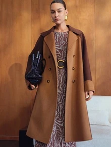 MOTF WOMEN'S WOOL FASHION COLORBLOCK DOUBLE-FACED BELTED OVERCOAT - Camel - View 4