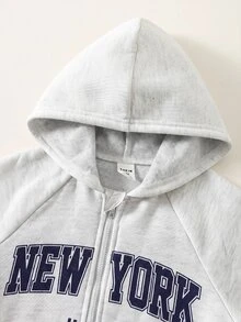 SHEIN 男嬰可愛休閒字母印花連帽衛衣棉質連身衣 秋冬返校服 節日生日穿搭 - 灰色 - 查看 4