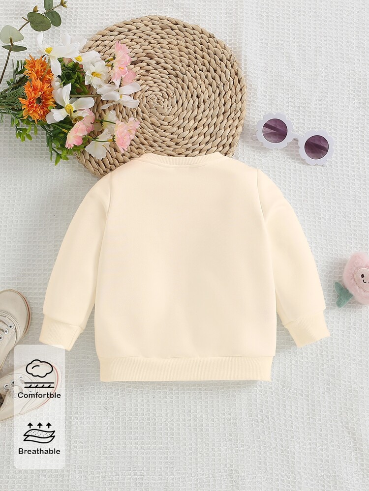 Baby Boys 1Pcs Cute Cartoon Doodle Letter Graphic Crew Neck Sweatshirt, Cozy Fall Casual Top - Khaki - View 2