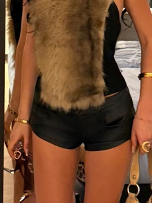 AfricaSnchz Y2K Sexy Faux Leather Coated Low Waist Mini Shorts - Black - View 5