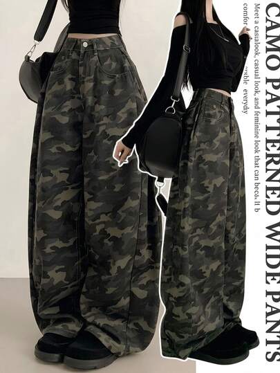 DAZY Women's Camouflage Loose Fit Casual Streetwear Vacation Spring/Autumn Denim Jeans