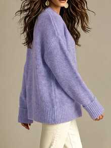 SHEIN Franclia 女款新款紫色圓領套頭毛衣，簡約時尚百搭 - 紫色 - 查看 2