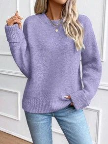SHEIN Franclia 女款新款紫色圓領套頭毛衣，簡約時尚百搭 - 紫色 - 查看 6