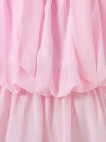 SHEIN Sparklyn 青少年女孩純色荷葉邊時尚掛脖洋裝 - 粉色 - 查看 7