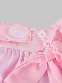 SHEIN Sparklyn 青少年女孩純色荷葉邊時尚掛脖洋裝 - 粉色 - 查看 5