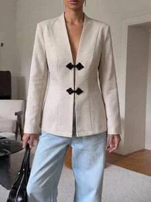 Aloruh Blazer Aprikot Wanita Gaya Baru Minimalis untuk Perjalanan Musim Gugur/Dingin - Aprikot - View 2