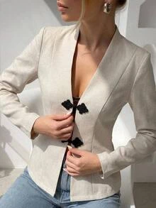 Aloruh Blazer Aprikot Wanita Gaya Baru Minimalis untuk Perjalanan Musim Gugur/Dingin - Aprikot - View 3