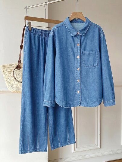 Attitoon Women Denim Two-Piece Outfits