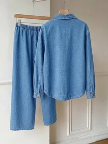Comfortcana Women Denim Two-Piece Outfits Work Outfits For Women - Medium Wash - View 3