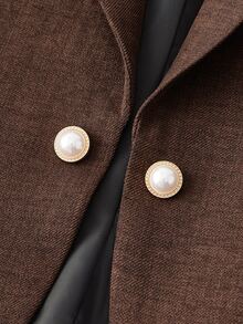 HIMLAND 男士 2 件套西裝套裝，棕色夏季商務休閒正式款，缺口領單排扣西裝外套與長褲，修身剪裁，適合新郎、婚禮賓客 - 棕色 - 查看 5