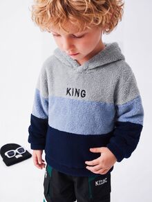 PrepCrw Kids Young Boy Comfortable, Casual, Fashionable, Soft, Warm Dopamine Plush Autumn Sweatshirt With Color And Letter Print, Suitable For Winter. - Multicolor - View 3