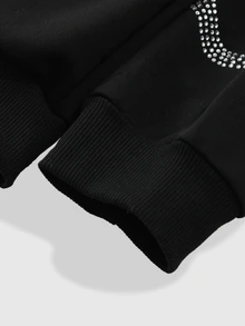 ROMWE MEN Paul Frank X ROMWE Hoodie Lengan Panjang Pria dengan Hiasan Huruf Rhinestone dan Resleting - Hitam - View 6