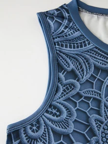 Calvaya Lace Floral Pattern Fashion Elegant Plus Size Tank Top Wedding Guest Navy Blue Summer - Multicolor - View 3