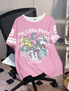 My Little Pony X SHEIN Plus Size Cute Cartoon Print Crew Neck Short Sleeve T-Shirt - White - View 7