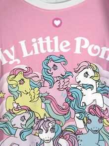 My Little Pony X SHEIN Plus Size Cute Cartoon Print Crew Neck Short Sleeve T-Shirt - White - View 5