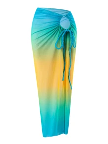 Bonvoyette Women's Sexy Ombre Digital Print One-Piece Swimsuit With Gradient Mesh Skirt, Suitable For Beach Vacation In Spring, Summer And Autumn - Green - View 8