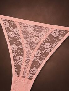 Bella Beso 4pcs/Pack Plus Size Women Solid Color Lace Pattern Sexy G-String - Multicolor - View 10