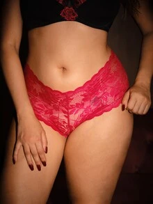 Bella Beso 3 件大码女式内裤，舒适透气性感纯色蕾丝边高弹性 - 彩色 - 查看 8
