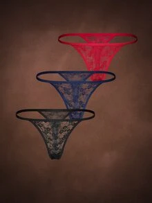 Bella Beso 3pcs Plus Size Women's Sexy Lace Design Lingerie Set, Comfortable Solid Color Panties, Valentine's Day Theme - Multicolor - View 7