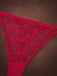 Bella Beso 3pcs Plus Size Women's Sexy Lace Design Lingerie Set, Comfortable Solid Color Panties, Valentine's Day Theme - Multicolor - View 10