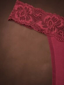 Bella Beso 4pcs Lace Patchwork Women's Cotton Low-Rise Thong Panties - Multicolor - View 6