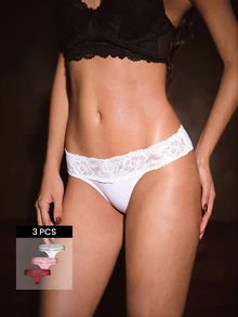 Bella Beso 4pcs Lace Patchwork Women's Cotton Low-Rise Thong Panties - Multicolor - View 1