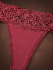Bella Beso 4pcs Lace Patchwork Women's Cotton Low-Rise Thong Panties - Multicolor - View 5