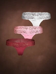 Bella Beso 4pcs Lace Patchwork Women's Cotton Low-Rise Thong Panties - Multicolor - View 2