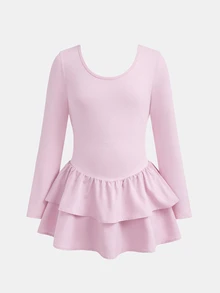 SHEIN فستان وردي طويل الأكمام للبنات المراهقات مع شورت مدمج وجيوب، تنورة مكشكشة، ظهر مفتوح، رياضة اليوغا، ملابس الخريف، كاجوال، لطيف، يومي - وردي - مشاهدة 4