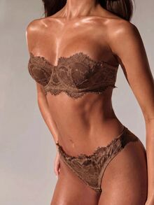 SHEIN BAE Women's 2-Piece Lace Lingerie Set - Coffee Brown - View 5
