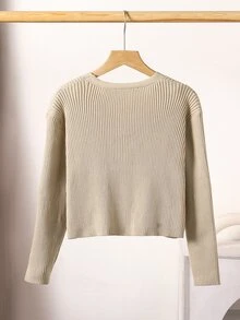 SHEIN (Tween Girl) 卡其色薄款蝴蝶結針織開襟衫,適合搭配細肩帶洋裝與上衣,可作為外套或單穿,手工鑲飾蝴蝶結 - 卡其色 - 查看 3