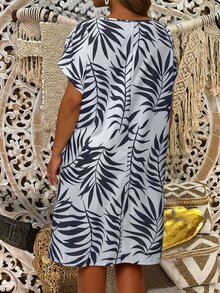 EMERY ROSE Plus Size Women's Summer Navy Blue Boho Vacation Dress,Country Casual All Over Print Minimalist Beach Sundress,Holiday Outfits,Everyday Wear,Spring - Multicolor - View 3