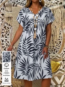 EMERY ROSE Plus Size Women's Summer Navy Blue Boho Vacation Dress,Country Casual All Over Print Minimalist Beach Sundress,Holiday Outfits,Everyday Wear,Spring - Multicolor - View 6