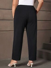 EMERY ROSE Plus Size Women's Casual Daily Black Long Pants With Pockets,Spring/Summer/Vacation Fall - Black - View 3
