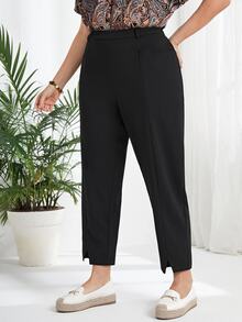 Rosumi Plus Split Hem Carrot Pants,Spring/Summer/Vacation Fall - Black - View 4