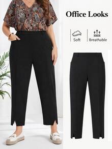 Rosumi Plus Split Hem Carrot Pants,Spring/Summer/Vacation Fall - Black - View 8
