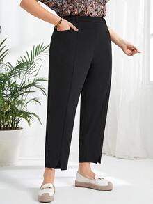 Rosumi Plus Split Hem Carrot Pants,Spring/Summer/Vacation Fall - Black - View 6