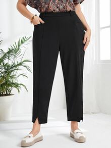 Rosumi Plus Split Hem Carrot Pants,Spring/Summer/Vacation Fall - Black - View 1