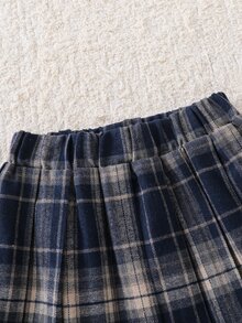 SHEIN 女童蝴蝶結提花圓領套頭毛衣，高街復古寬鬆軟針織開襟衫，紅色格紋百褶裙，萬聖節聖誕節節日返校穿搭套裝 - 彩色 - 查看 6